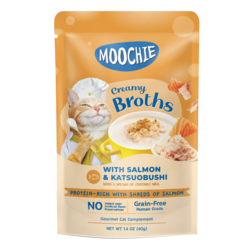 Moochie Creamy Broth With Salmon & Katsuobushi Kitten Pouch Wet Food, 40g